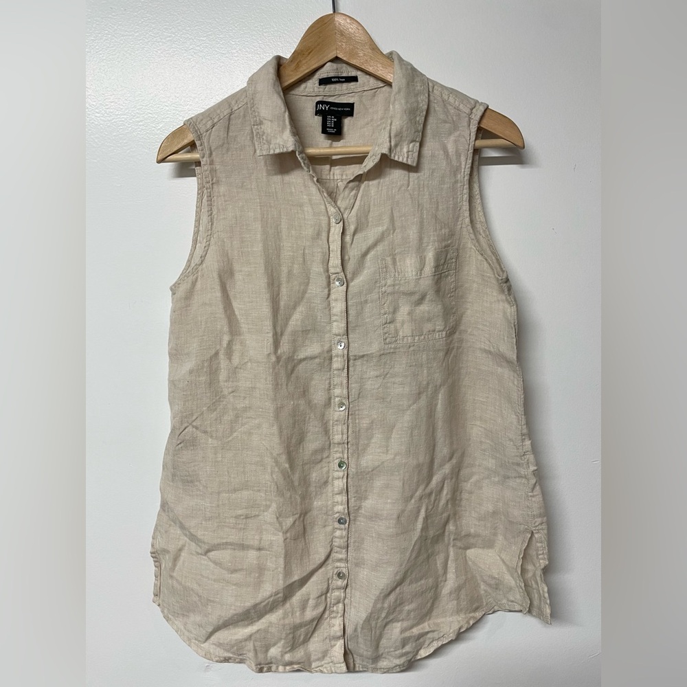 JNY Jones NewYork Women's Sleeveless Beige Linen Top size Medium
